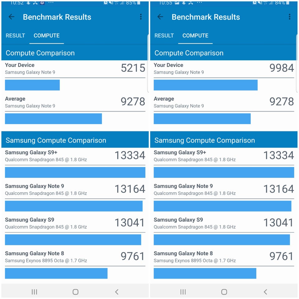 samsung galaxy note 9 benchmarks before and after disabling intelligent scan