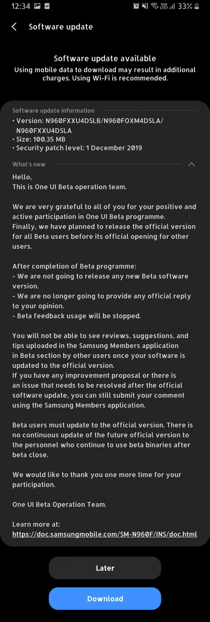 Stable Android 10 for Samsung Galaxy Note 9