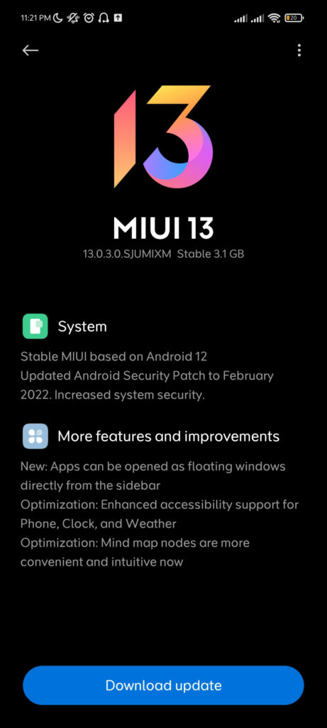 MIUI 13 update screenshot