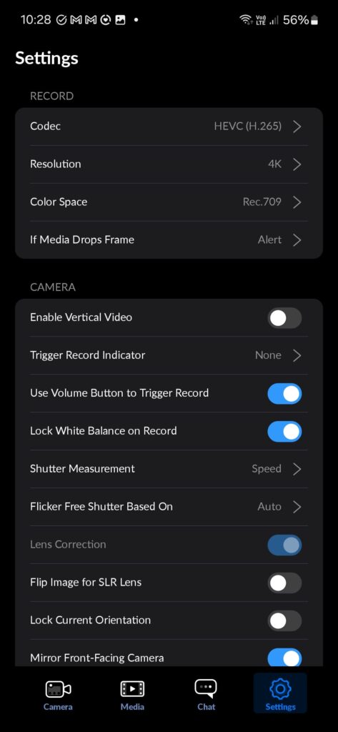 Settings Blackmagic Camera app by androidsage.com