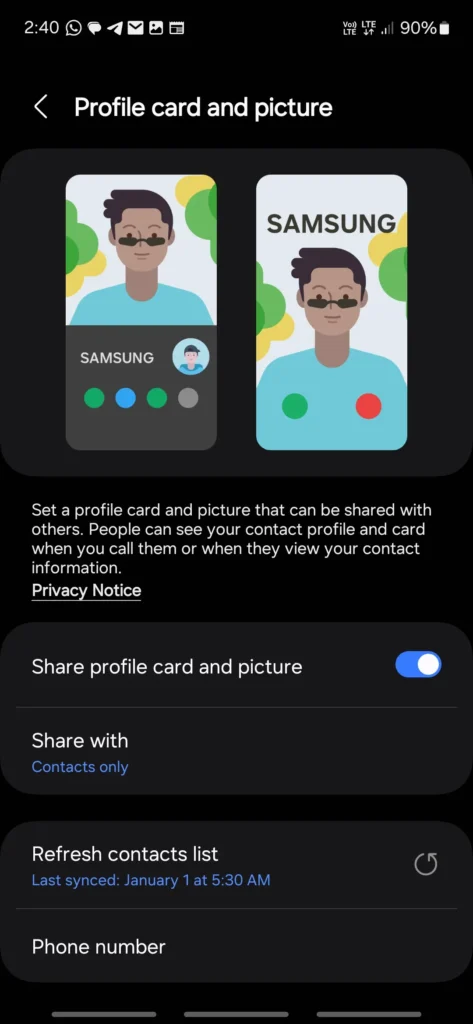 Install Samsung Contacts from One UI 7 with New UI & Profile Card and Sharing 7 Samsung Contacts from one ui 7 screenshot profile card and picture