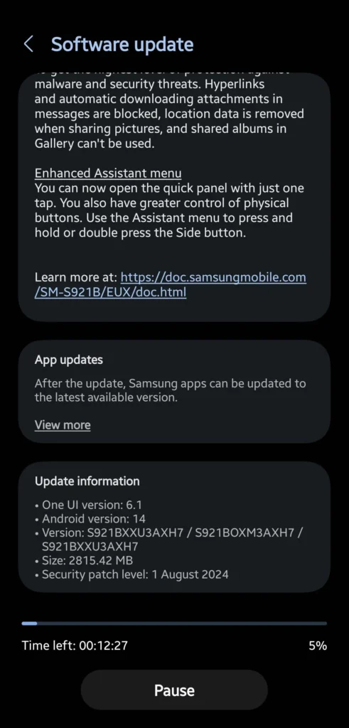 One UI 6.1.1 based update for Galaxy S24 is NOW available in Europe
