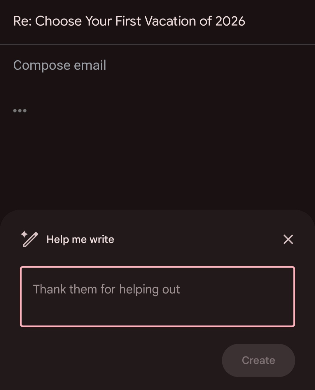 New Gmail mobile update help me write
