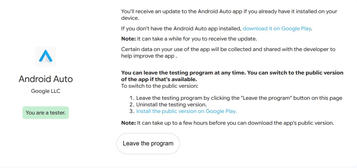 Android Auto you are a Beta Tester